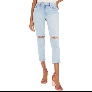 Hudson Distressed Jeans / Barbara Straight / Cropped - Size 32